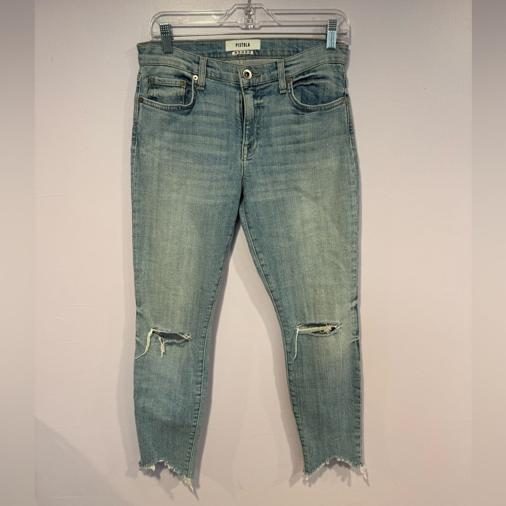 Pistola light wash distressed denim Anthropologie jeans